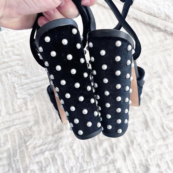 Born on Fifth for Antonio Melani Emily Black Velvet Pearl Platform Pumps - Picture 6 of 8